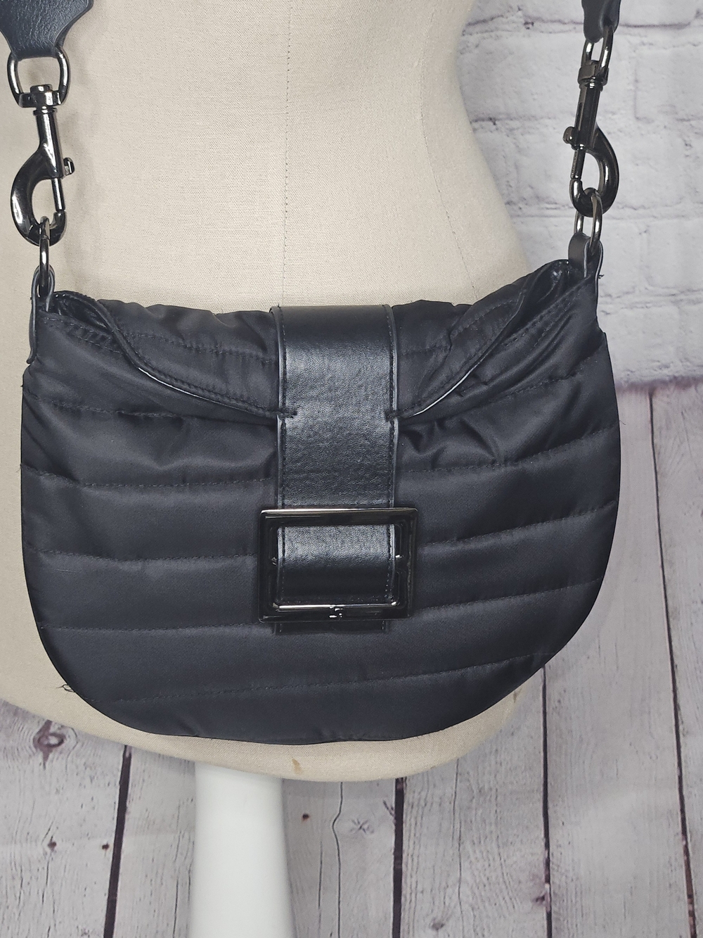 THINK ROYLN Black Quilted Crossbody Bag with Buckle Strap